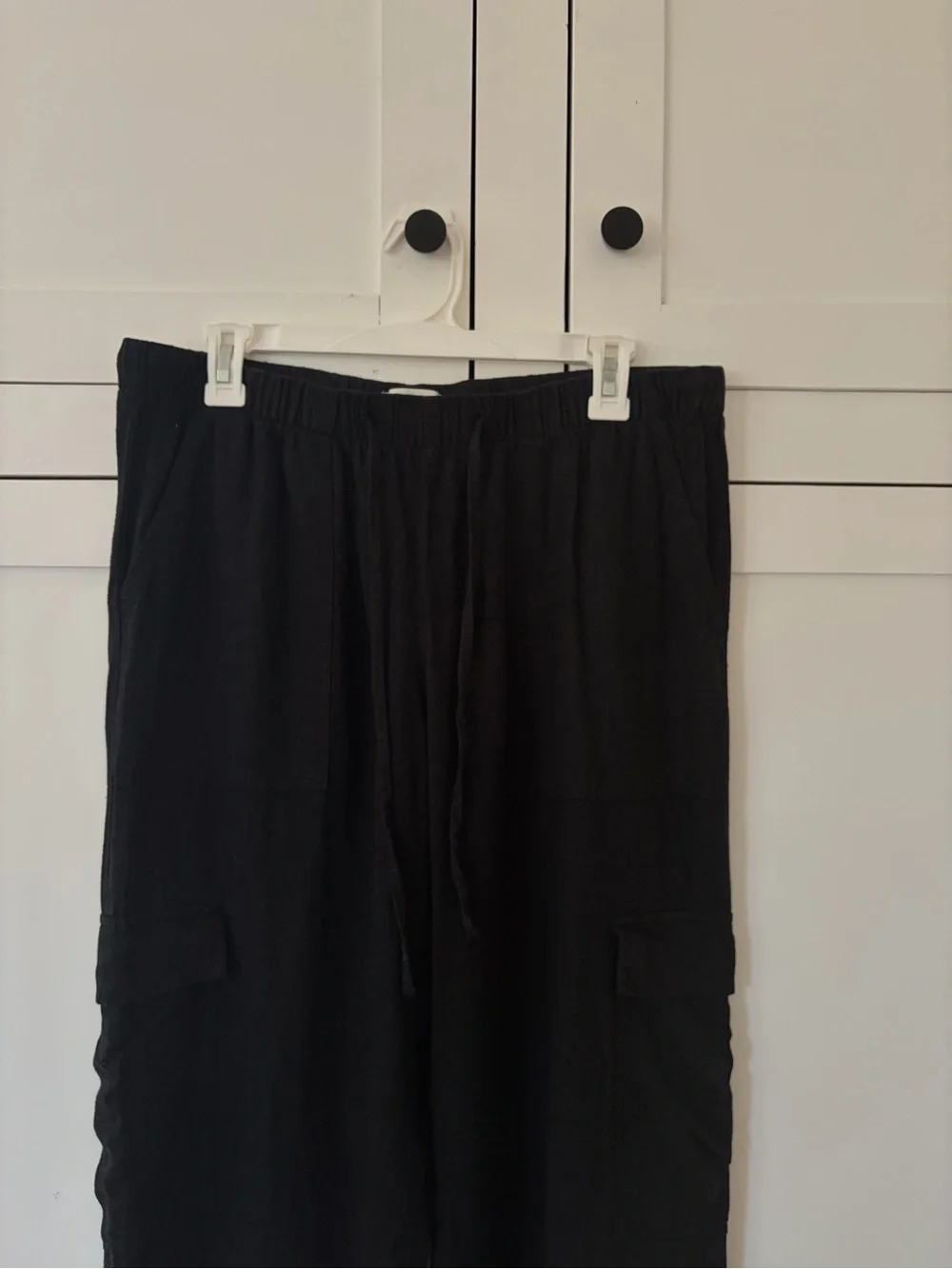 H&M Black Linen Straight Cargo Pants Size Medium